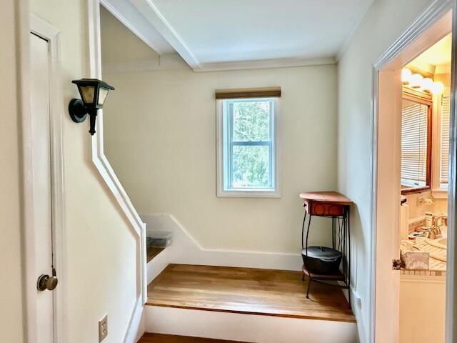 1361 Pleasant St, Blue Hill, ME 04614 - staircase featuring wood finished floors and baseboards