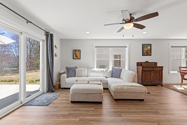 31 Neptune Dr, Brunswick, ME 04011 - living area with a ceiling fan, recessed lighting, and wood finished floors