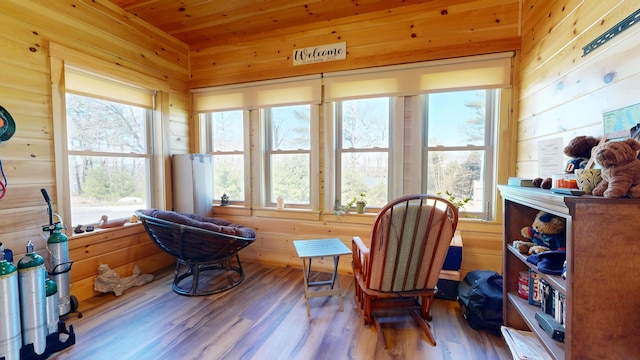 295 Cobb Hill Rd, Otisfield, ME 04270 - sitting room with wood ceiling, wood finished floors, and wooden walls