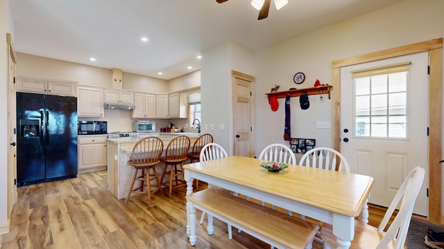 295 Cobb Hill Rd, Otisfield, ME 04270 - dining space with light wood-style floors, plenty of natural light, recessed lighting, and ceiling fan