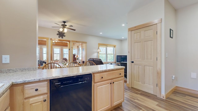 295 Cobb Hill Rd, Otisfield, ME 04270 - kitchen featuring light wood-style floors, a peninsula, dishwasher, and light brown cabinetry