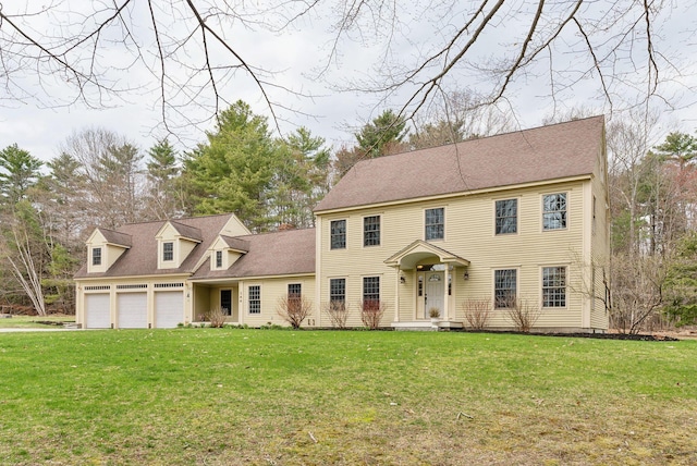 colonial-style house with a front lawn
