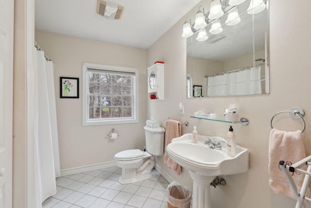 bathroom with baseboards, tile patterned flooring, toilet, and visible vents