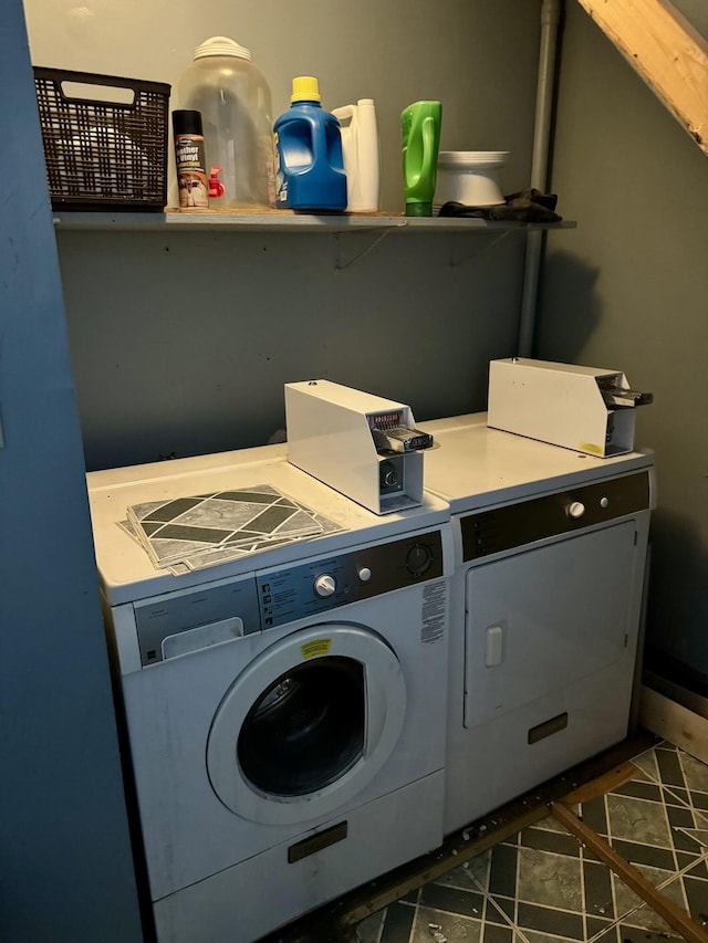 334 Main St, Madawaska, ME 04756 - laundry room with separate washer and dryer and dark tile patterned flooring