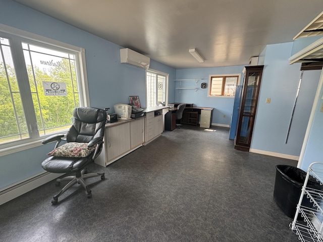 334 Main St, Madawaska, ME 04756 - office space featuring a wall unit AC, baseboard heating, baseboards, and dark flooring