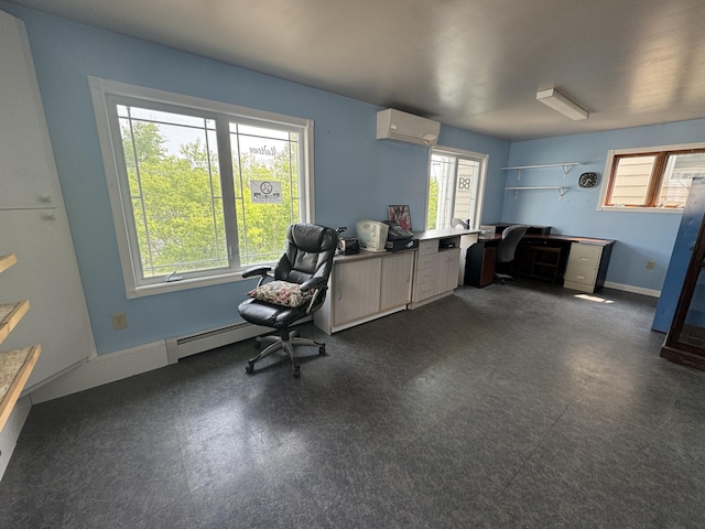 334 Main St, Madawaska, ME 04756 - home office featuring healthy amount of natural light, a wall mounted AC, baseboard heating, and dark flooring