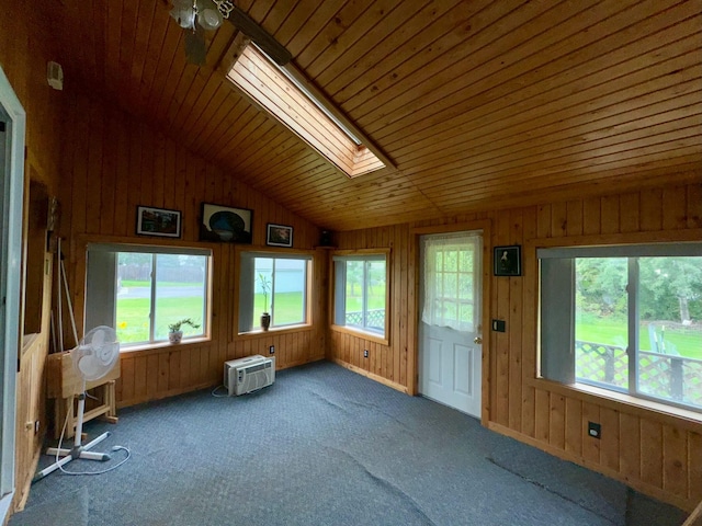 101 Mechanic St, Presque Isle, ME 04769 - unfurnished sunroom featuring a skylight and an AC wall unit