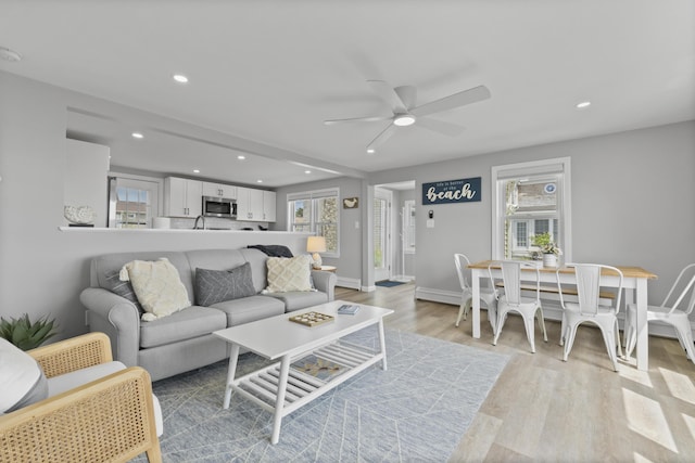 175 Beach Ave Unit 2, Kennebunk, ME 04043 - living area with recessed lighting, light wood-type flooring, and ceiling fan