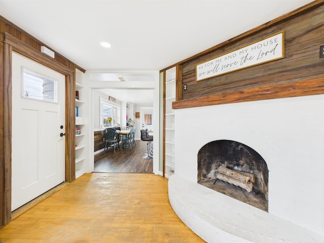 entrance foyer with recessed lighting and light wood-style floors