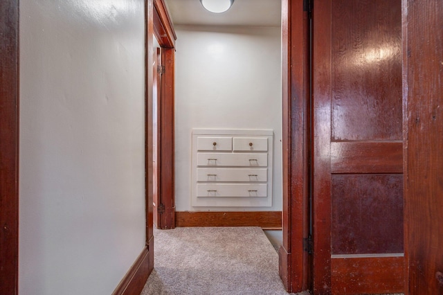hallway featuring carpet flooring