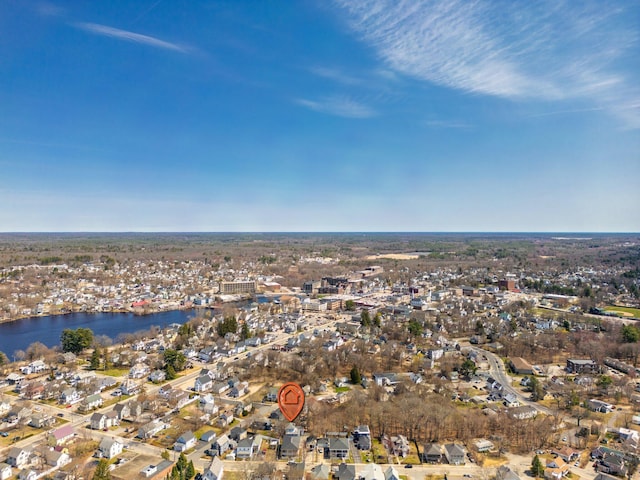 aerial view featuring a residential view and a water view
