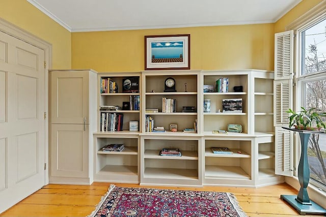 interior space with crown molding and wood finished floors