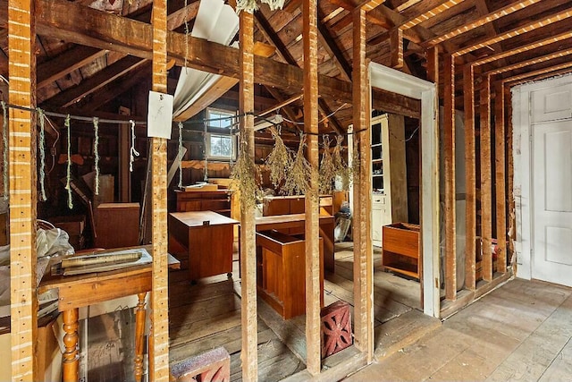 miscellaneous room featuring lofted ceiling