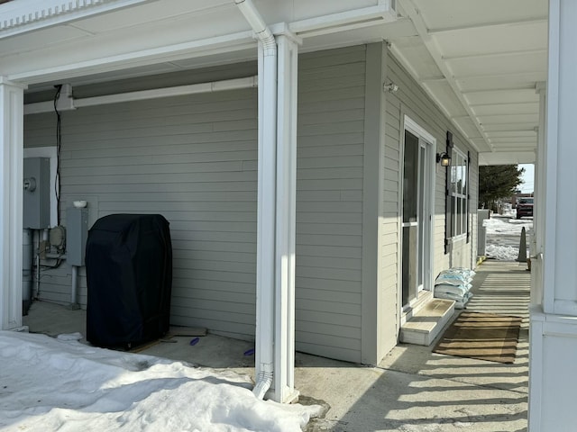 view of snow covered property