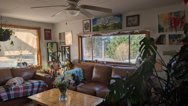 living room with ceiling fan