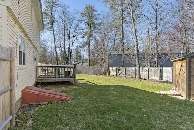 view of yard featuring a fenced backyard and a deck