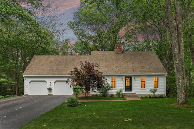 14 Pine Ledge Dr, Scarborough, ME 04074 - cape cod-style house with driveway, an attached garage, a chimney, and a yard