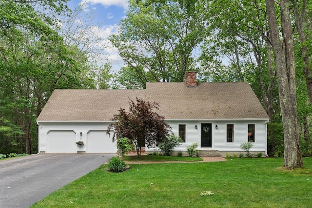 14 Pine Ledge Dr, Scarborough, ME 04074 - cape cod house featuring driveway, an attached garage, a chimney, and a front lawn
