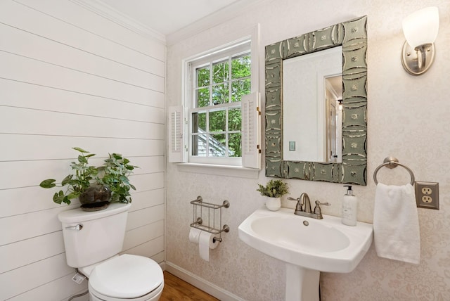 14 Pine Ledge Dr, Scarborough, ME 04074 - bathroom with crown molding and wood finished floors