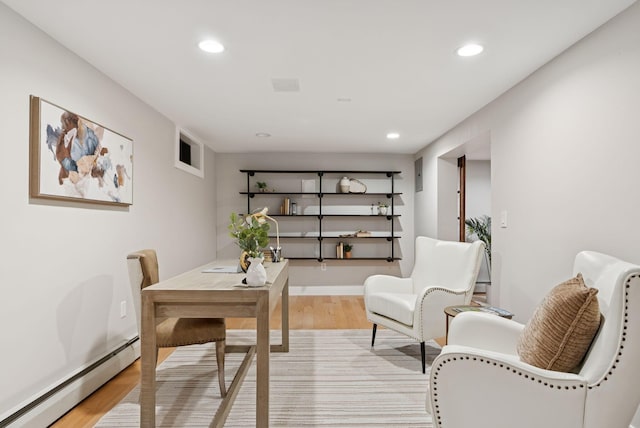 14 Pine Ledge Dr, Scarborough, ME 04074 - office area featuring a baseboard radiator, light wood finished floors, and recessed lighting