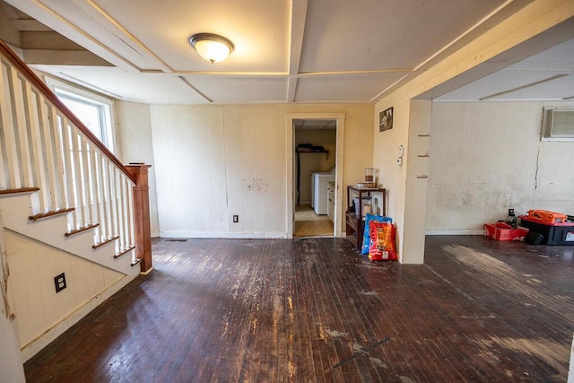 interior space with stairway and hardwood / wood-style flooring
