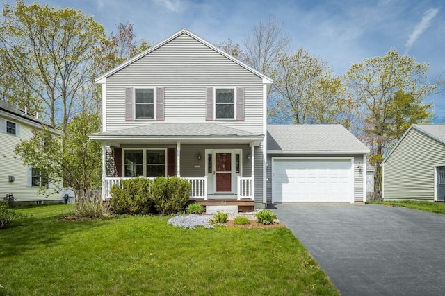 134 Yale St, Portland, ME 04103 - traditional home with a garage, a porch, asphalt driveway, and a front yard