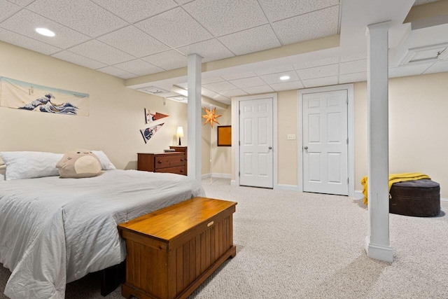 134 Yale St, Portland, ME 04103 - bedroom with carpet floors, a paneled ceiling, recessed lighting, and baseboards