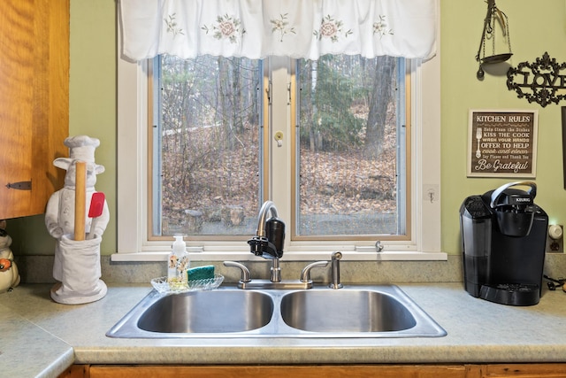 interior details with light countertops and a sink