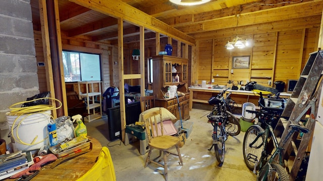 86 Webb Cove Dr, Lowell, ME 04493 - miscellaneous room featuring concrete flooring and wooden walls