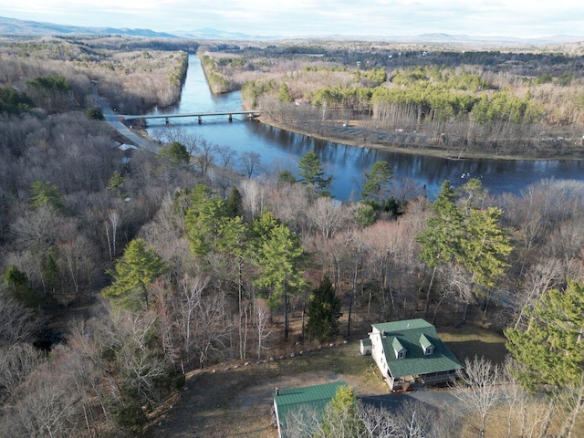 704 Kennebec River Rd, Embden, ME 04958 - drone / aerial view featuring a water view and a forest view