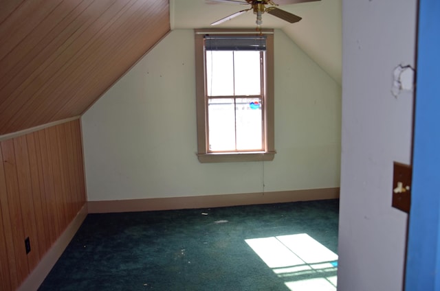 13 Hazen St, Norway, ME 04268 - additional living space with lofted ceiling, ceiling fan, baseboards, and carpet floors
