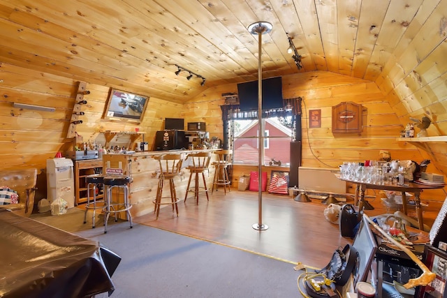550 Ohio St, Bangor, ME 04401 - interior space featuring wood ceiling, vaulted ceiling, and wood walls