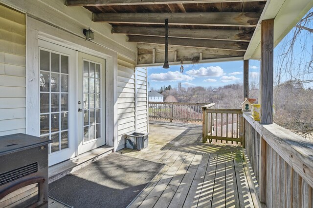 30 Pine St, Thomaston, ME 04861 - wooden terrace with french doors