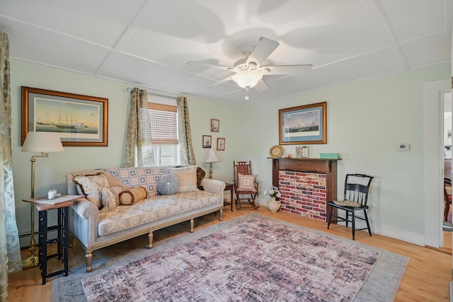 30 Pine St, Thomaston, ME 04861 - living room with a ceiling fan, wood finished floors, and baseboards