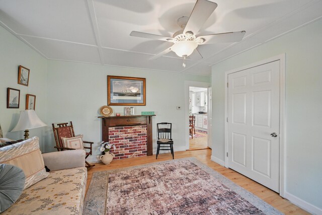 30 Pine St, Thomaston, ME 04861 - living area with baseboards, wood finished floors, and ceiling fan