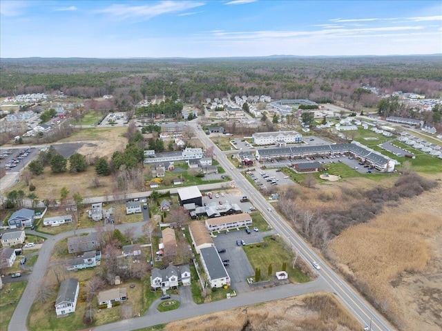 birds eye view of property featuring a forest view