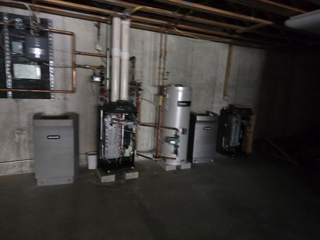 utility room featuring water heater