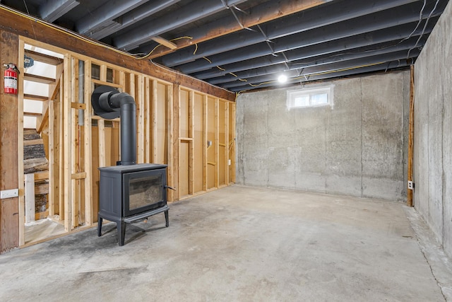 155 Saco Rd, Hollis, ME 04042 - below grade area with a wood stove