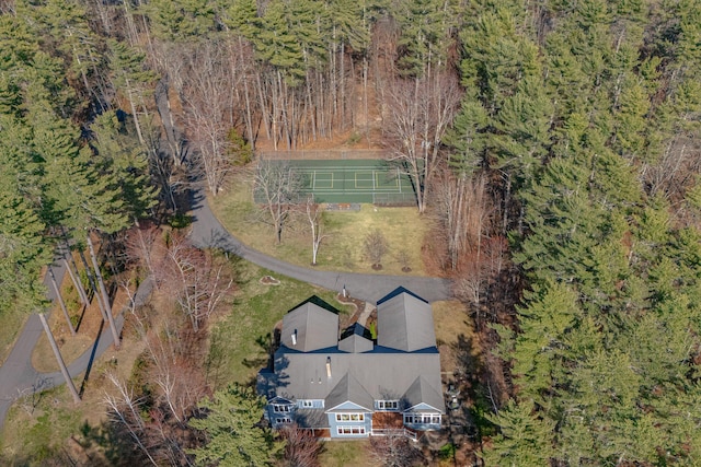 drone / aerial view with a view of trees