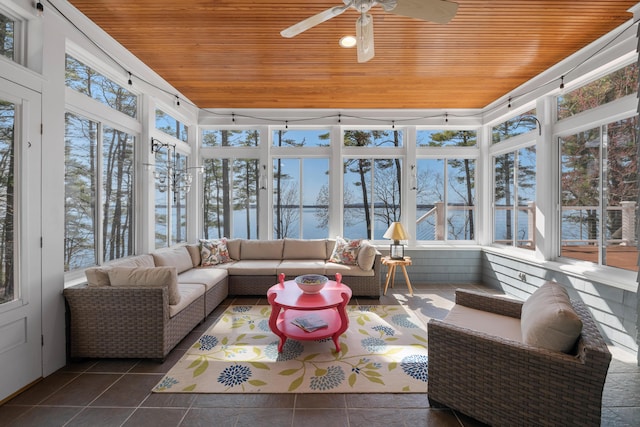 sunroom / solarium with a water view
