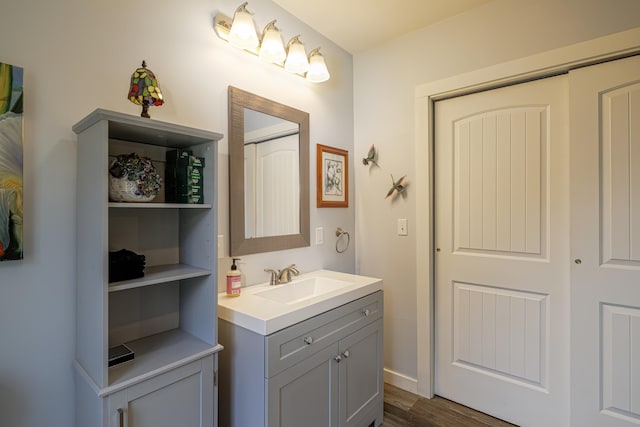 bathroom featuring wood finished floors and vanity