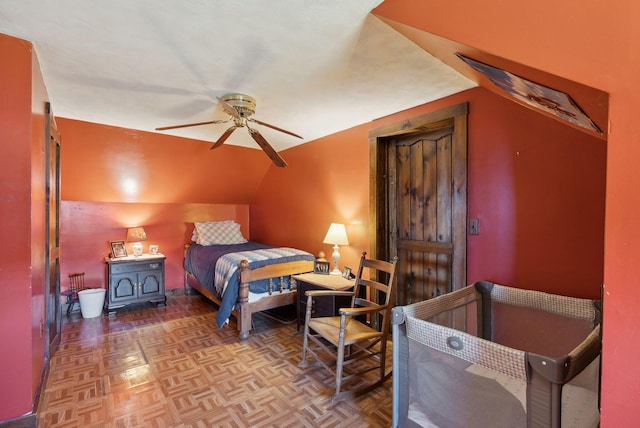 205 Patterson Rd, Limerick, ME 04048 - bedroom with a ceiling fan and vaulted ceiling