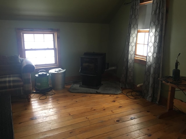 205 Patterson Rd, Limerick, ME 04048 - additional living space featuring a wood stove and hardwood / wood-style floors
