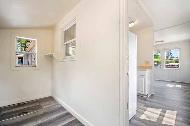 518 Ossipee Trl E, Gorham, ME 04038 - hallway featuring wood finished floors and lofted ceiling