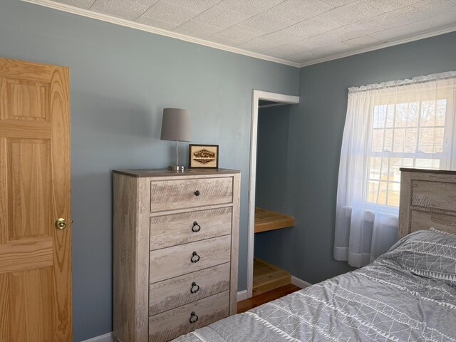 47 New Jersey St, Millinocket, ME 04462 - bedroom with baseboards, wood finished floors, and crown molding