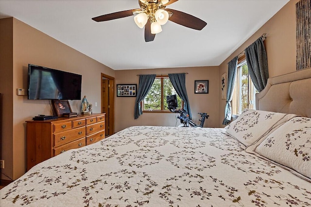 bedroom with multiple windows and ceiling fan