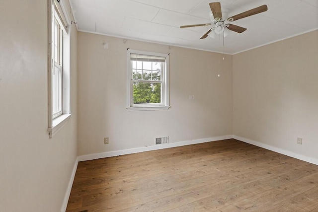 10 Field St, Bangor, ME 04401 - empty room featuring wood finished floors, a ceiling fan, crown molding, and baseboards