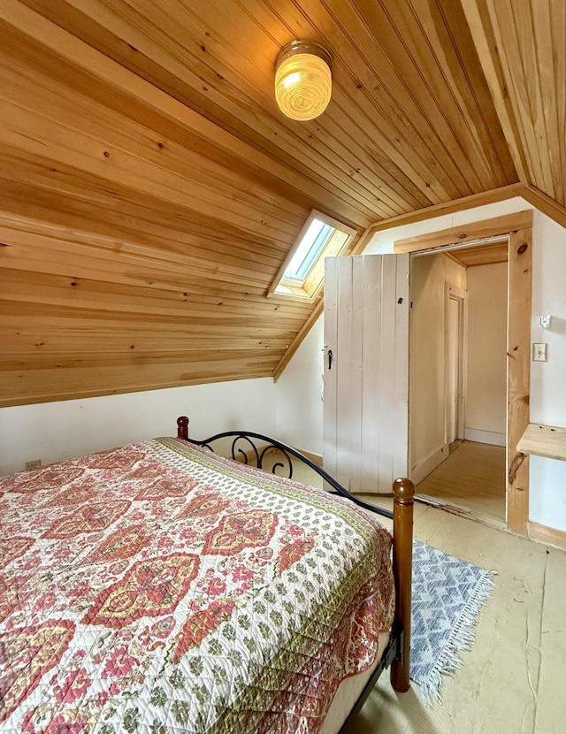 12 Prince Ave, Eastport, ME 04631 - bedroom with wooden ceiling, a skylight, and lofted ceiling