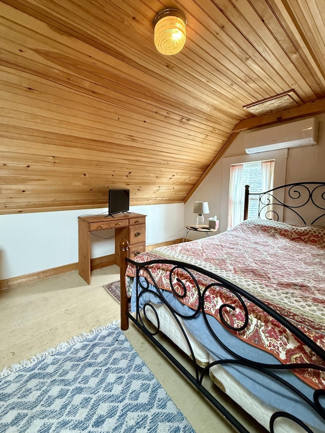 12 Prince Ave, Eastport, ME 04631 - bedroom featuring wooden ceiling, vaulted ceiling, a wall mounted AC, and carpet floors