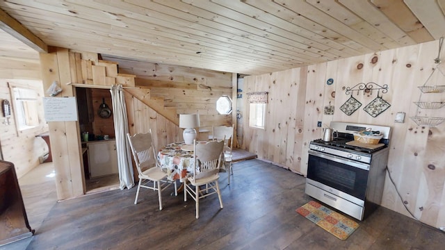 305 Main St N, Searsmont, ME 04973 - dining area with wood ceiling, wood walls, and hardwood / wood-style flooring